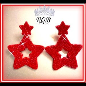 Red Crystal Star Earrings Patriotic Pierced